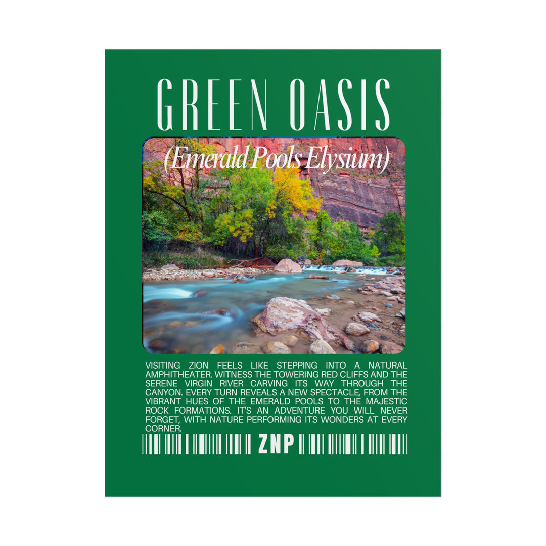 Green Oasis Wall Art: Nature-Inspired Journey Poster for Adventure Lovers Zion National Park