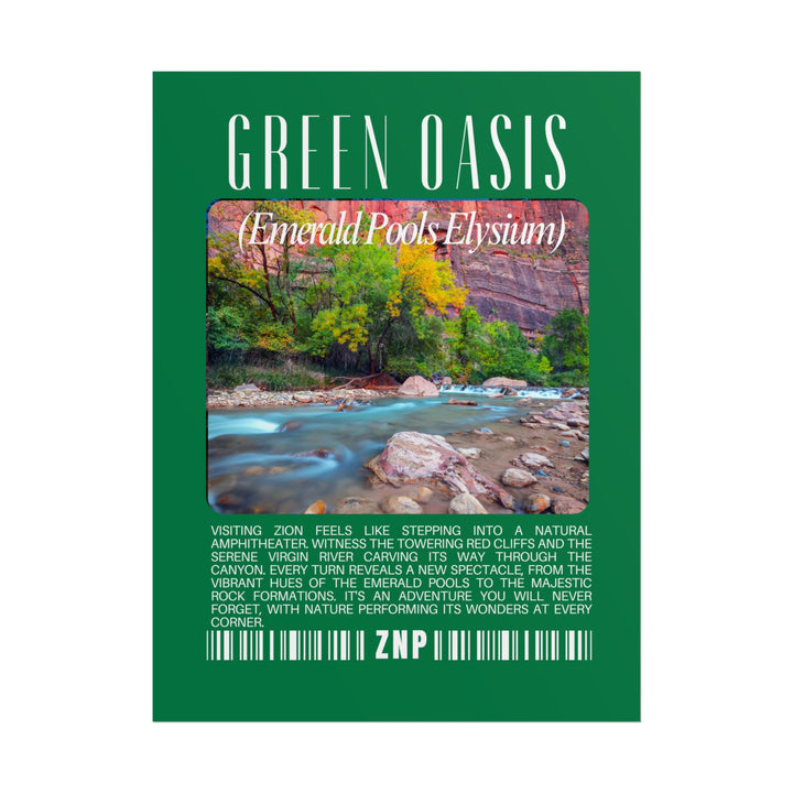 Green Oasis Wall Art: Nature-Inspired Journey Poster for Adventure Lovers Zion National Park