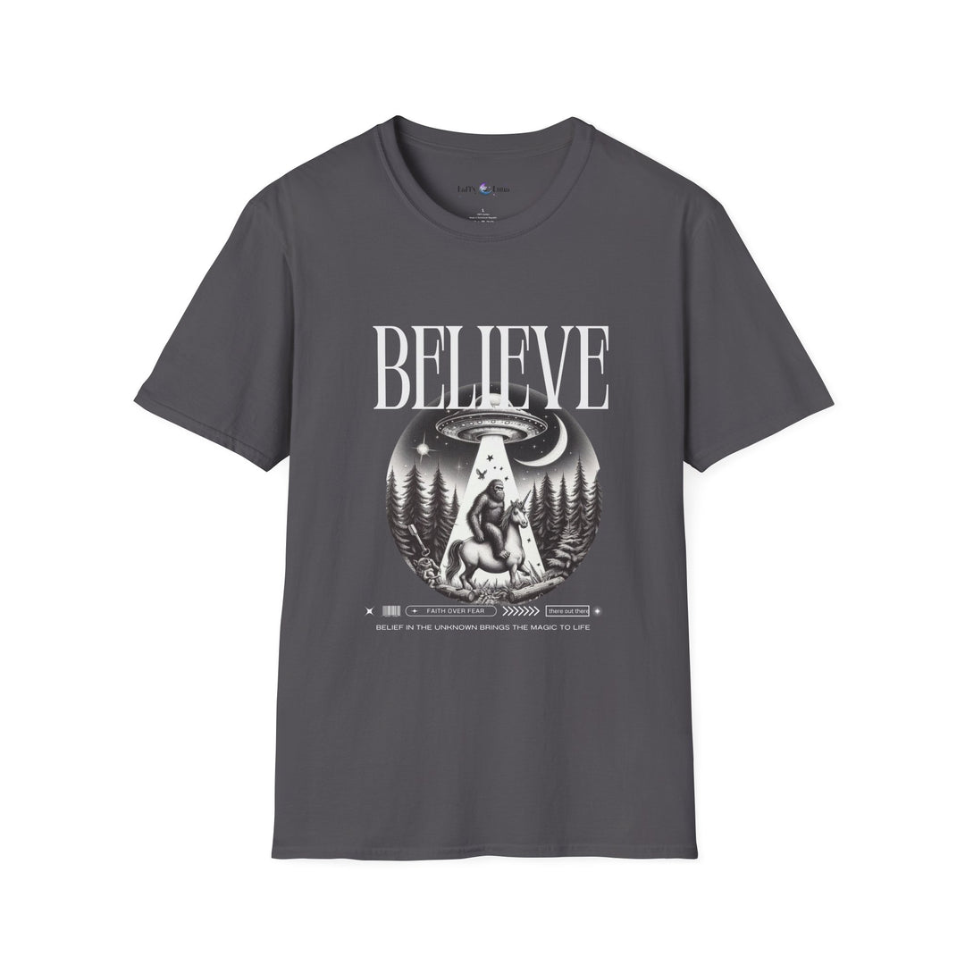 Unisex Softstyle T-Shirt - Believe Graphic Tee for Nature Lovers - Ideal for Casual Outings, Cozy Gatherings, and Relaxing at Home