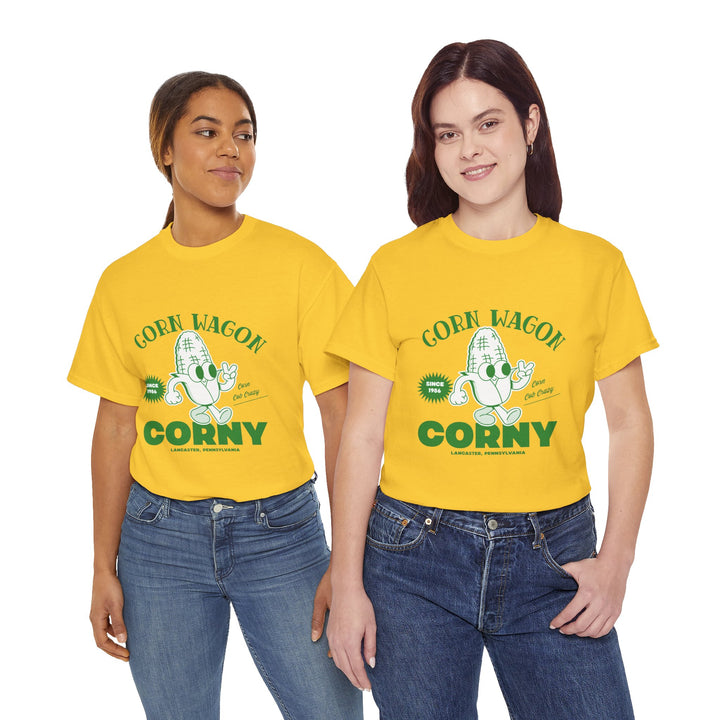 Corn Wagon Unisex Heavy Cotton Tee - Humorous Yellow Graphic T-Shirt for Fun-Loving Personalities