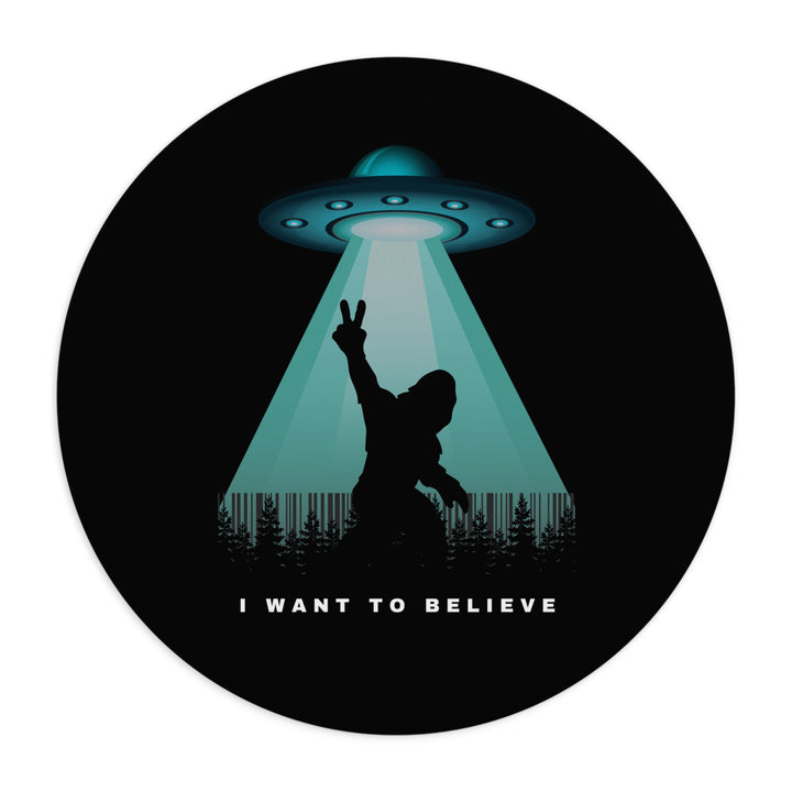 Bigfoot and UFO Mouse Pad, Nature Lovers Gift, Science Geek Sasquatch Desk Accessory, I want to Believe, Alien Spacecraft Mat