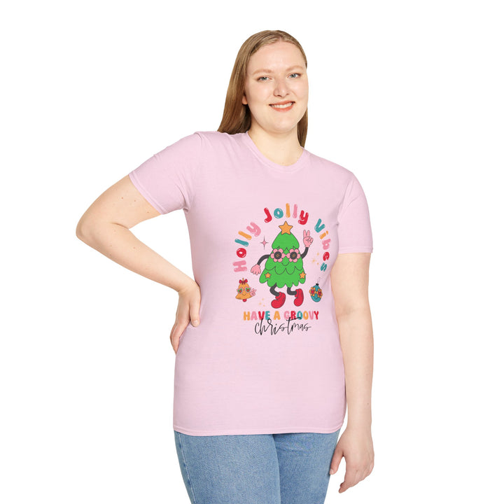 Holly Jolly Vibes Unisex T-Shirt - Have a Groovy Christmas Tee - Perfect for Holiday Gatherings, Family Get-Togethers, Cozy Evenings at Home