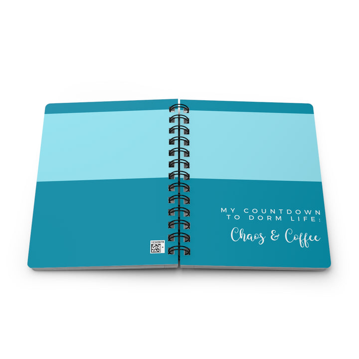 Countdown to Dorm Life - Coffee and Chaos Funny Spiral Bound Journal, Teal Blue