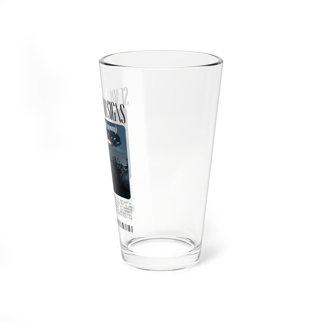 Searching for Signs Beer Pint Glass - Alien Mixing Tumbler - Outerspace Cocktail Drinkware - Nerdy Science UFO Gift