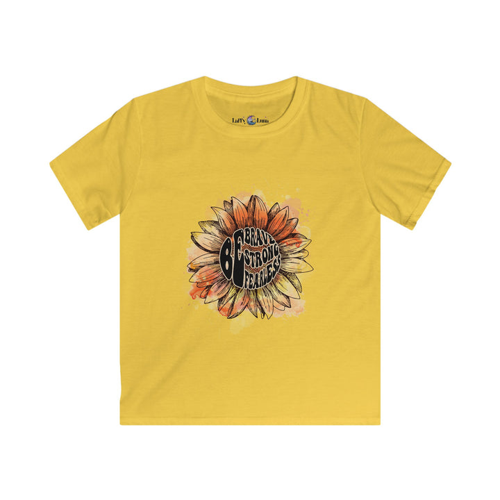 Be Brave, Strong, Fearless Floral Kids Tee - Cheerful Yellow T-Shirt for Empowerment - Uplifting and Stylish Apparel for Children