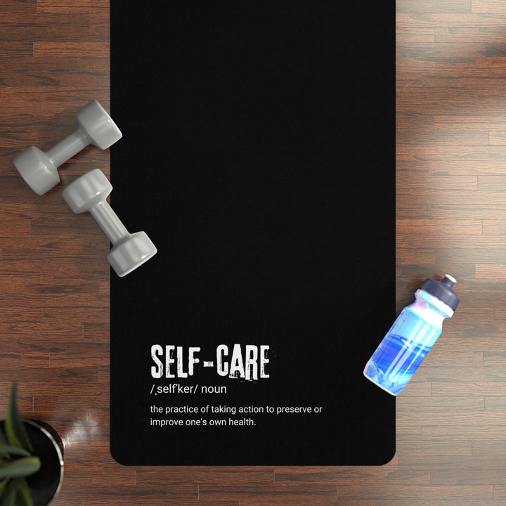 Self-Care Rubber Yoga Mat, Mindfulness Exercise Mat, Fitness Gift for Yoga Lovers, Home Workout Accessory, Black Eco-Friendly Mat