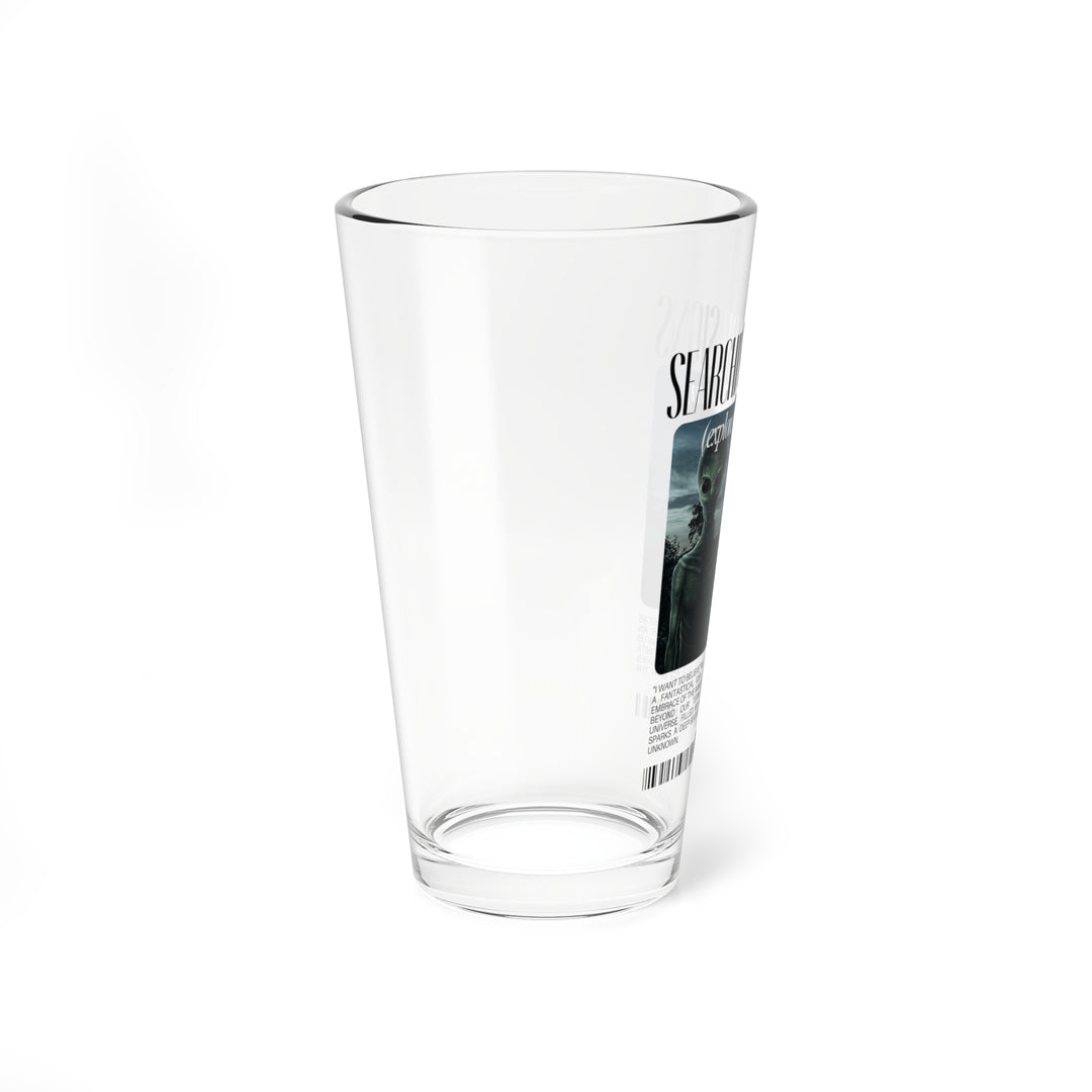 Searching for Signs Beer Pint Glass - Alien Mixing Tumbler - Outerspace Cocktail Drinkware - Nerdy Science UFO Gift