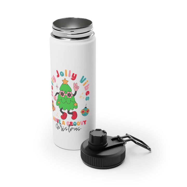 Groovy Christmas Stainless Steel Water Bottle - Holly Jolly Vibes - Perfect for On-the-Go Hydration and Festive Cheer