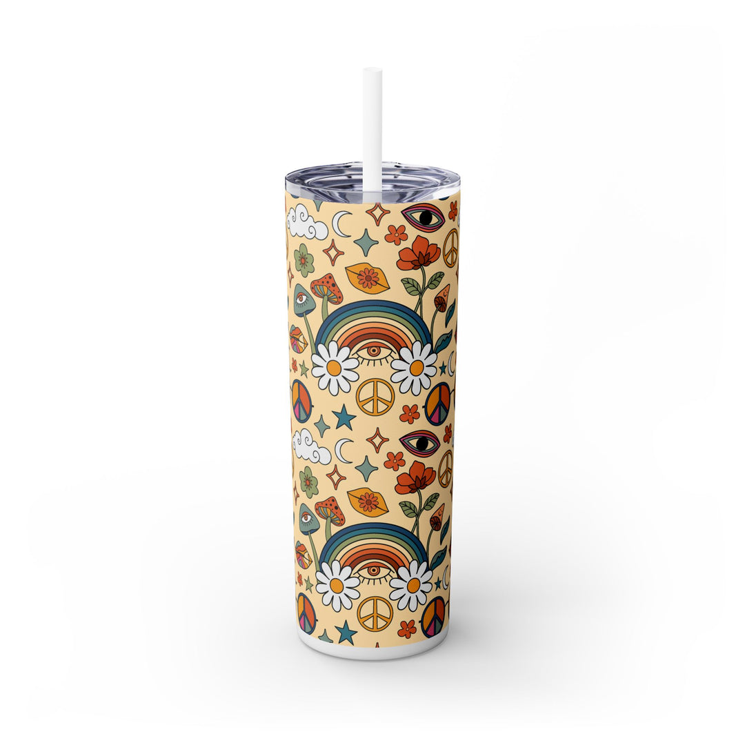 Boho Peaceful Vibes Skinny Tumbler with Straw - 20oz Floral Design