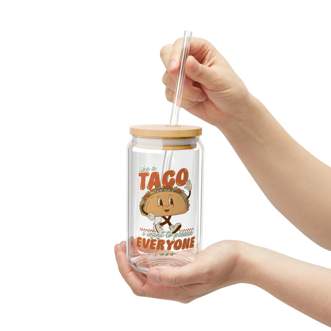 Funny Taco Sipper Glass - 16oz with Bamboo Lid & Straw - Fun Quote I'm Just Like a Taco - Motivational Uplifting Teen Drinkware