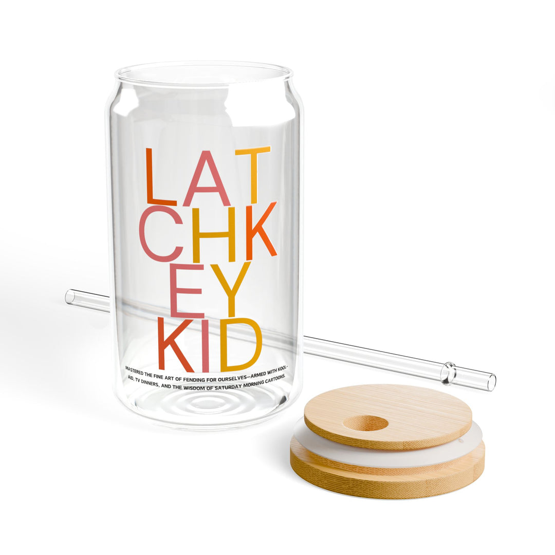 Colorful 16oz Sipper Glass with Bamboo Lid Fun & Stylish Drinkware Latchkey Kid, Generation X Perfect for Hydration, Parties Cozy Gatherings