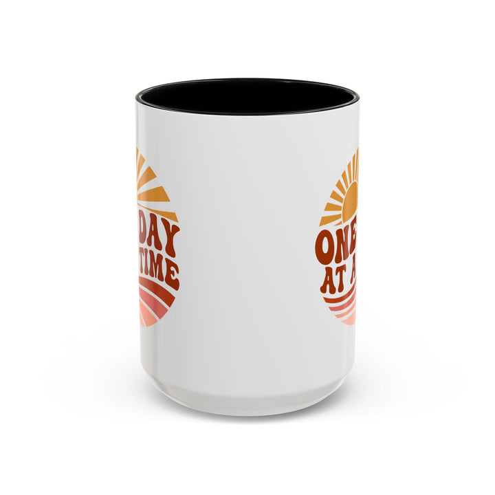 Uplifting One Day at a Time Retro Sunshine Mug - 15oz Ceramic Coffee Lover's Gift