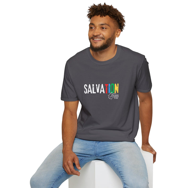 Colorful 'Salvation' Unisex T-Shirt, Casual Tee, Summer Outfit, Spiritual Gift, Everyday Wear, Festival Apparel