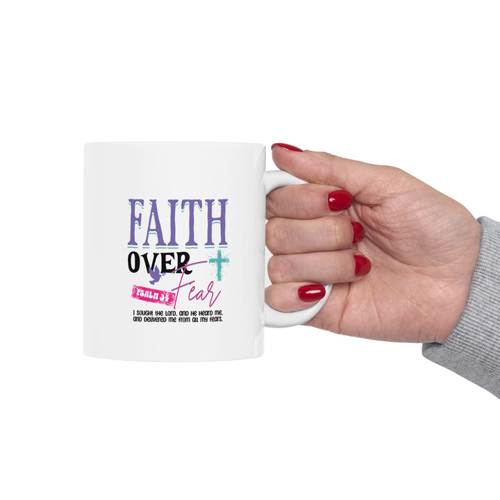 Mug - Faith Over Fear Psalm 34 Quote with Y2K Style