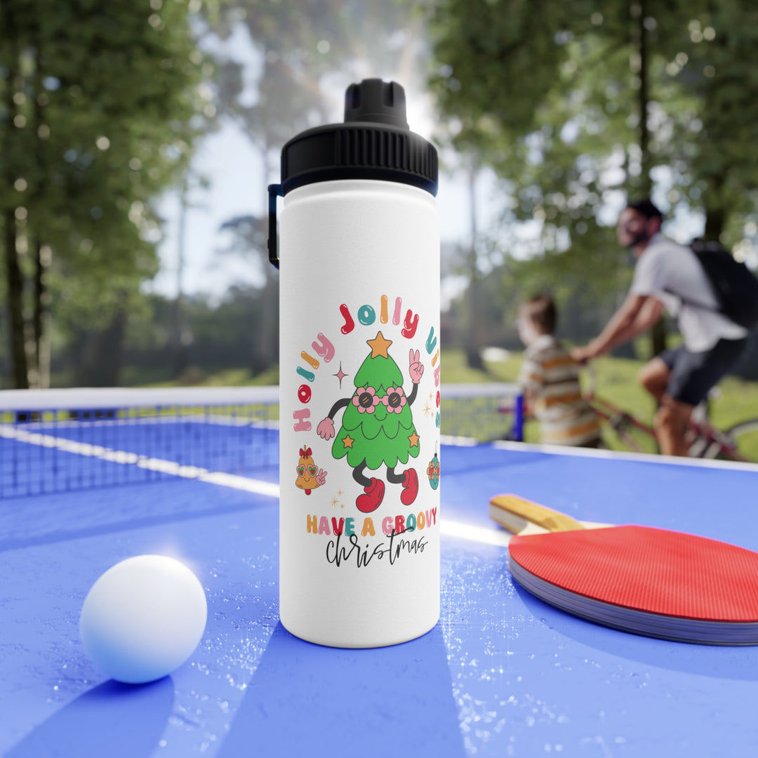 Groovy Christmas Stainless Steel Water Bottle - Holly Jolly Vibes - Perfect for On-the-Go Hydration and Festive Cheer