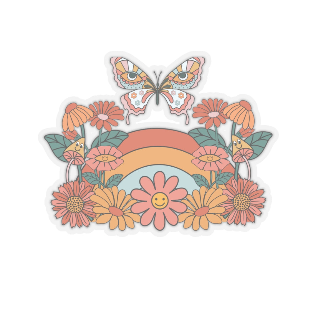 Rainbow and Butterfly Kiss-Cut Sticker - Inspirational Retro Vibe - Uplifting Motivational Sticker for Daily Positivity and Inspiration