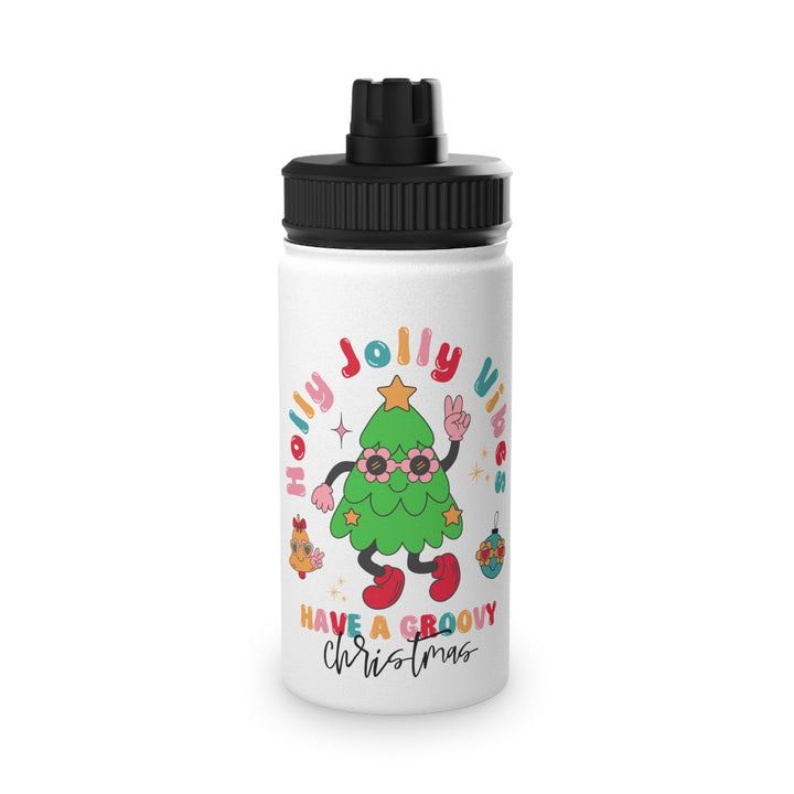 Groovy Christmas Stainless Steel Water Bottle - Holly Jolly Vibes - Perfect for On-the-Go Hydration and Festive Cheer