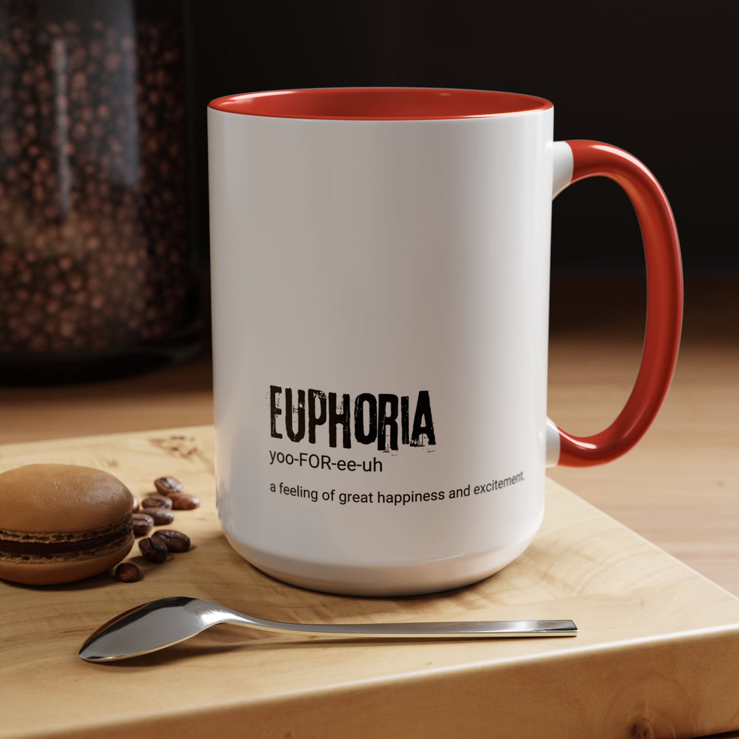 Euphoria Accent Coffee Mug, Black Handle Ceramic Cup, Gift for Coffee Lovers, Inspirational Mug, Office Decor, Mood Booster