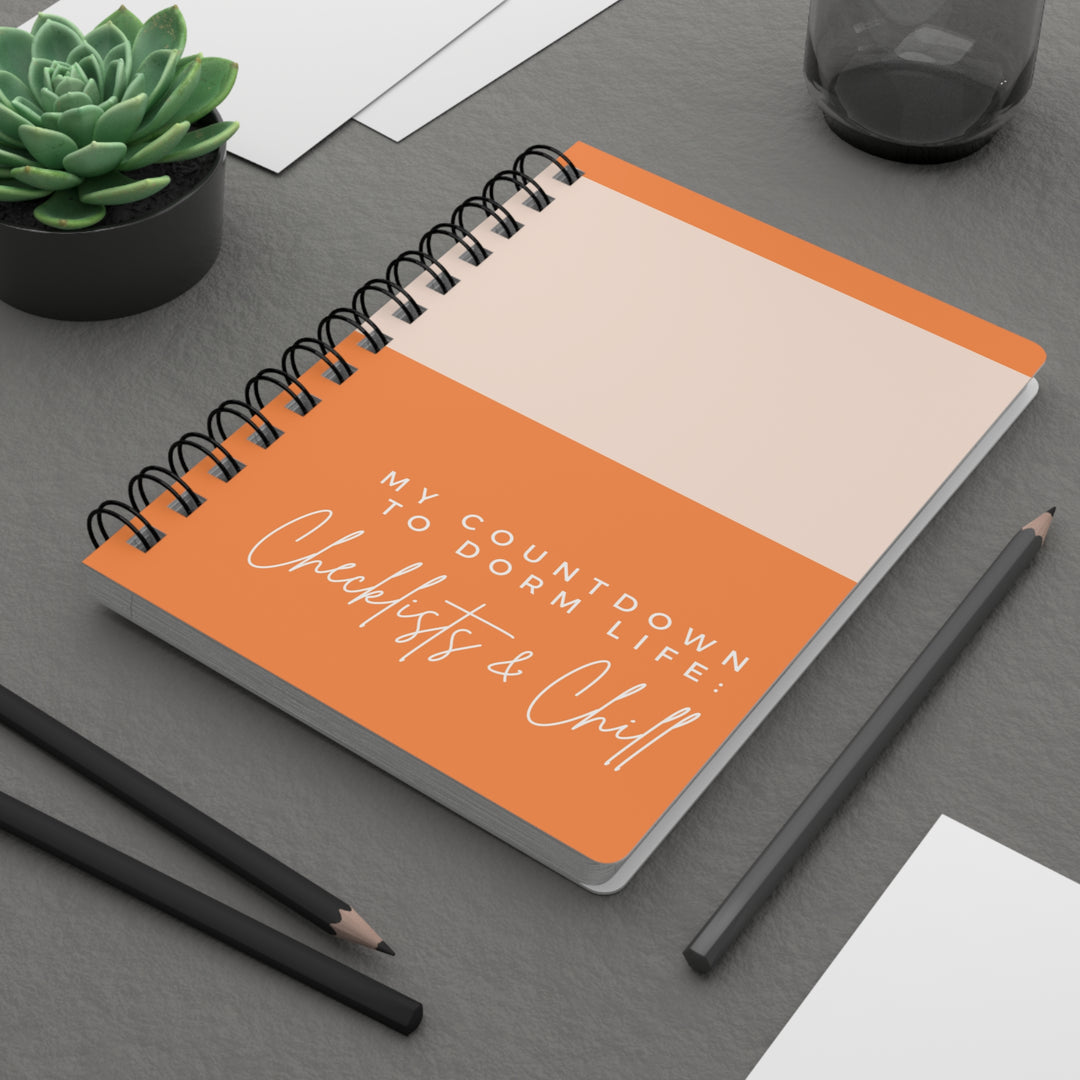 Spiral Bound Journal: Countdown to Dorm Life - Checklists & Chill Orange Cremsicle Design