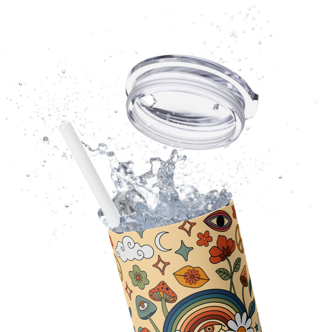 Boho Peaceful Vibes Skinny Tumbler with Straw - 20oz Floral Design