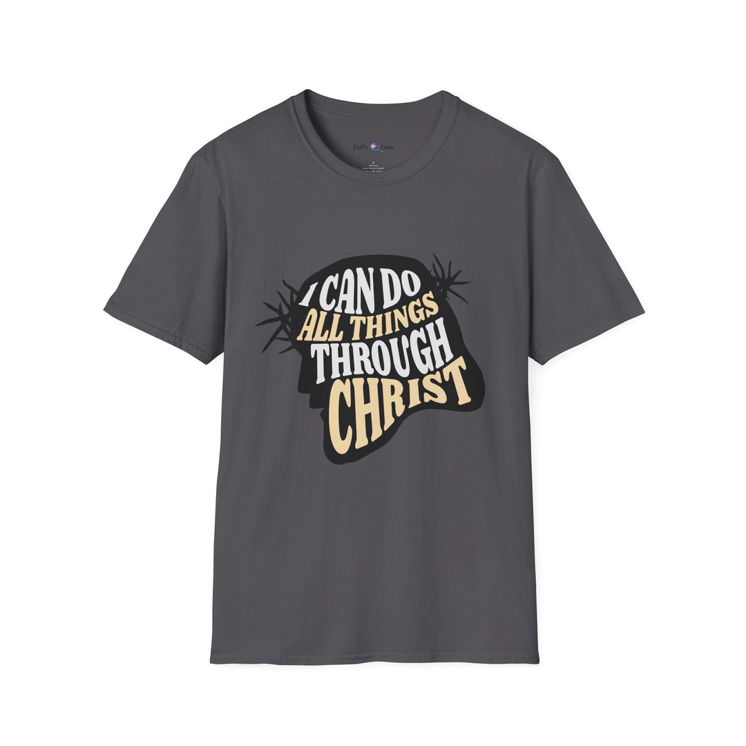 Inspirational Christian Quote T-Shirt - I Can Do All Things Through Christ - Unisex Softstyle Tee for Motivation and Uplifting Style