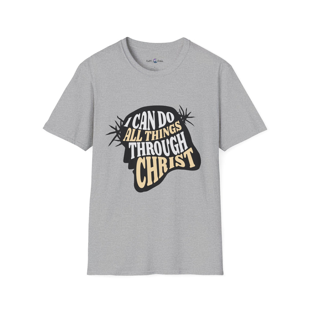 Inspirational Christian Quote T-Shirt - I Can Do All Things Through Christ - Unisex Softstyle Tee for Motivation and Uplifting Style