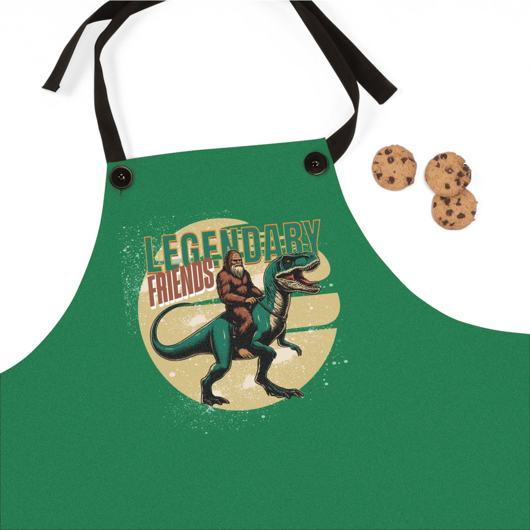 Funny Dinosaur Chef Apron - Legendary Friends Cooking Gift - Bigfoot Retro Gift for Science Lovers and Home Chefs