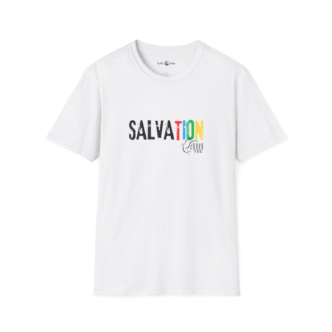 Colorful 'Salvation' Unisex T-Shirt, Casual Tee, Summer Outfit, Spiritual Gift, Everyday Wear, Festival Apparel