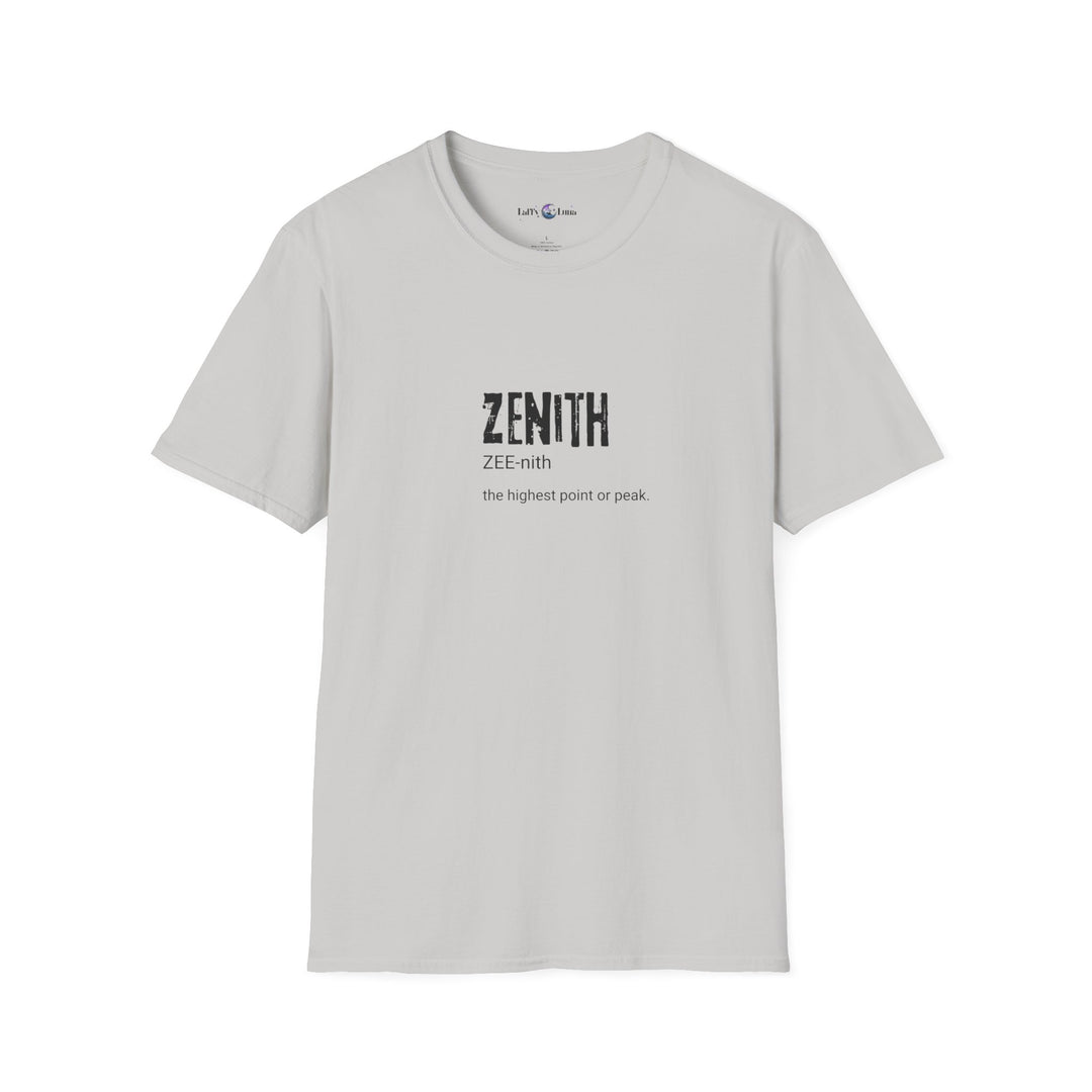 Zenith Unisex Softstyle T-Shirt - Motivational Graphic Tee, Perfect for Everyday Wear, Gift for Graduations, Birthdays, Inspirational