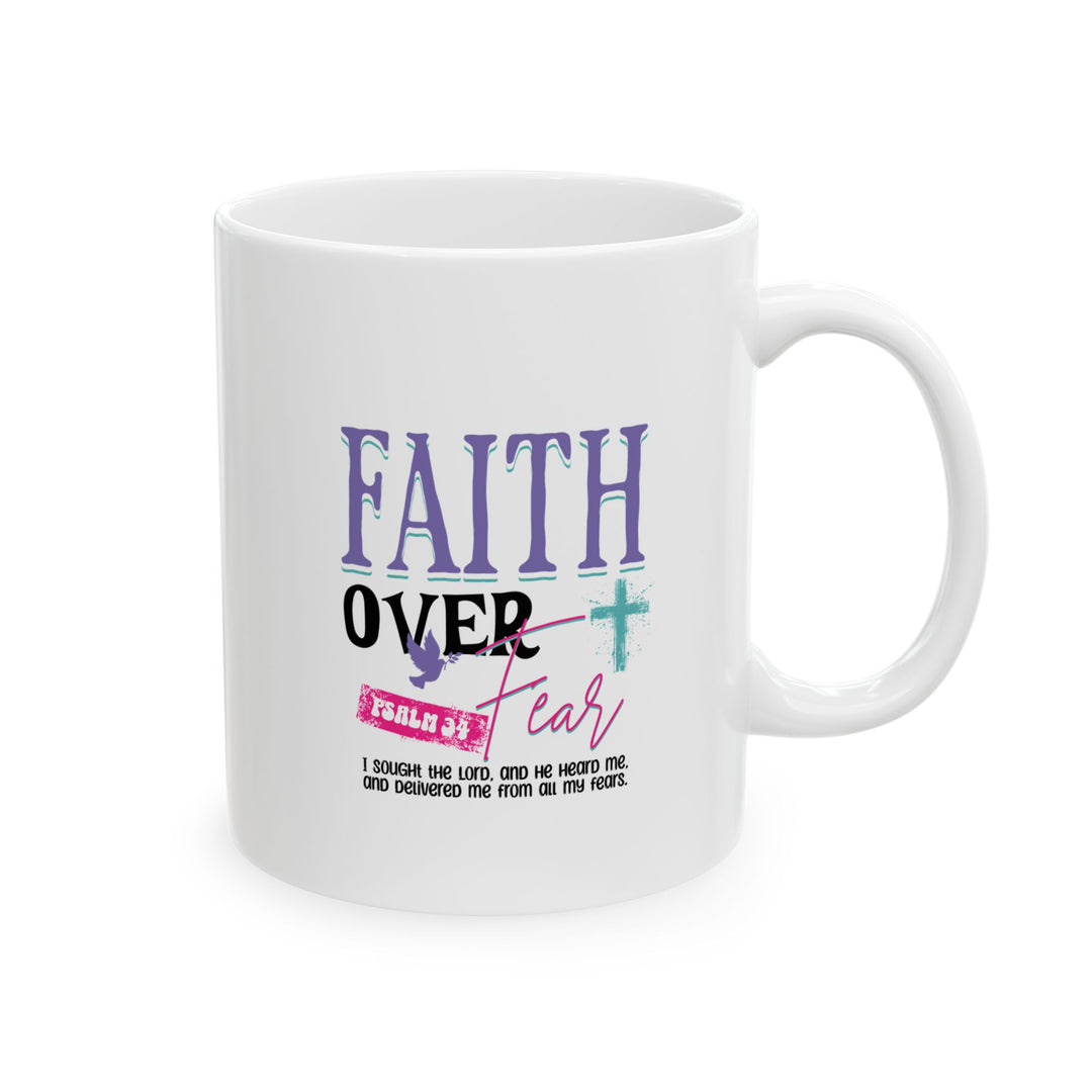 Mug - Faith Over Fear Psalm 34 Quote with Y2K Style