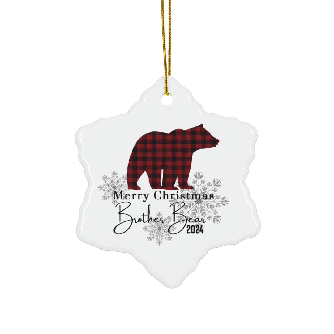 Ceramic Ornaments, Brother Bear Red and Black Lumberjack Christmas Decoration Set, Rustic Holiday Tree Decor, Personalized Christmas