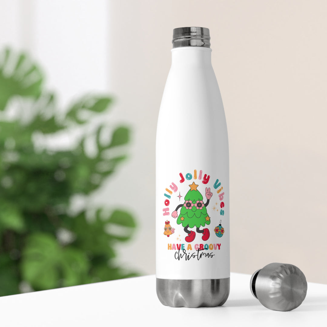 Holly Jolly Vibes Christmas 20oz Insulated Bottle - Festive Holiday Drinkware for Hot and Cold Beverage - Stylish and Durable Christmas Gift