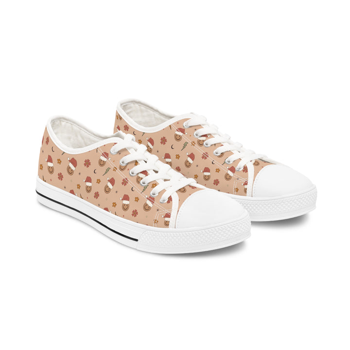 Christmas Sneakers for Women - Festive Smiley Face Shoes - Trendy Low Top Sneakers with Vibrant Wraparound Print