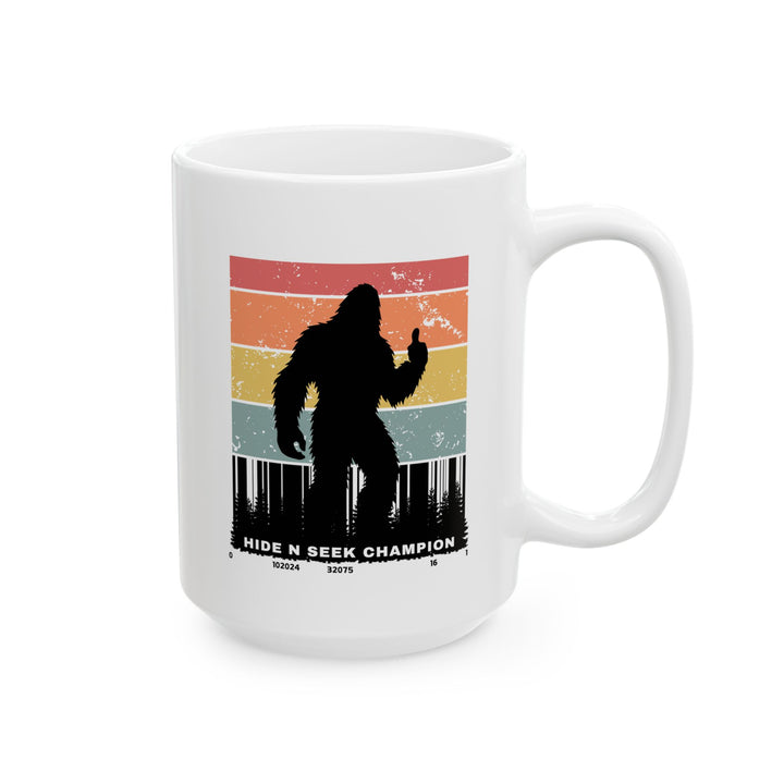 Bigfoot Hide and Seek Champion Coffee Mug - 15oz Nature Gift for Hot Tea, Cocoa, and Fun Office Presents