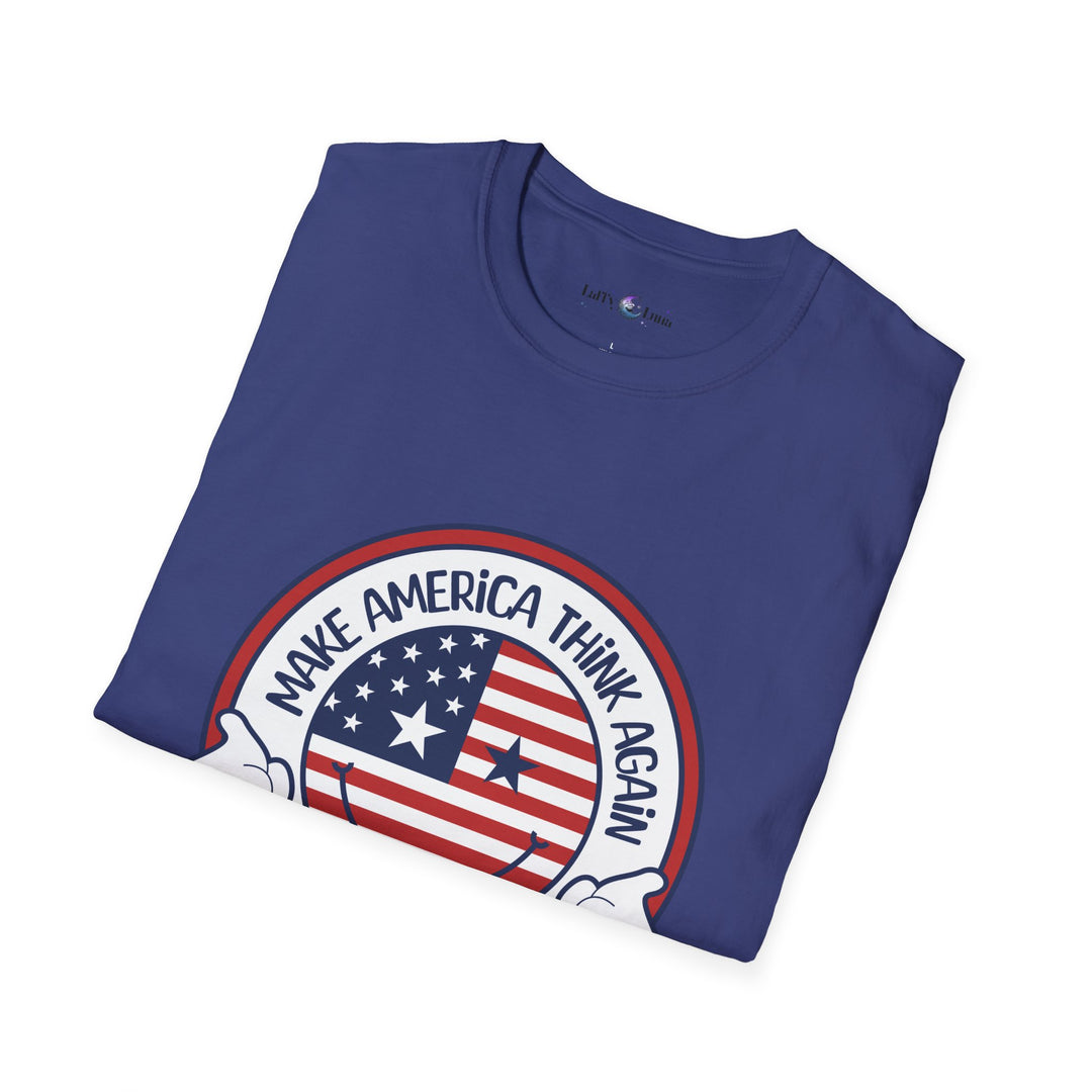 Make America Think Again Unisex Softstyle T-Shirt - Patriotic Graphic Tee