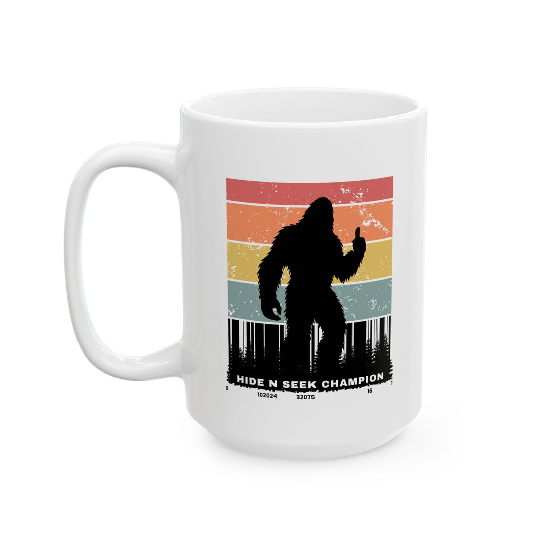 Bigfoot Hide and Seek Champion Coffee Mug - 15oz Nature Gift for Hot Tea, Cocoa, and Fun Office Presents