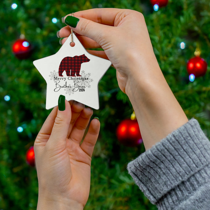 Ceramic Ornaments, Brother Bear Red and Black Lumberjack Christmas Decoration Set, Rustic Holiday Tree Decor, Personalized Christmas