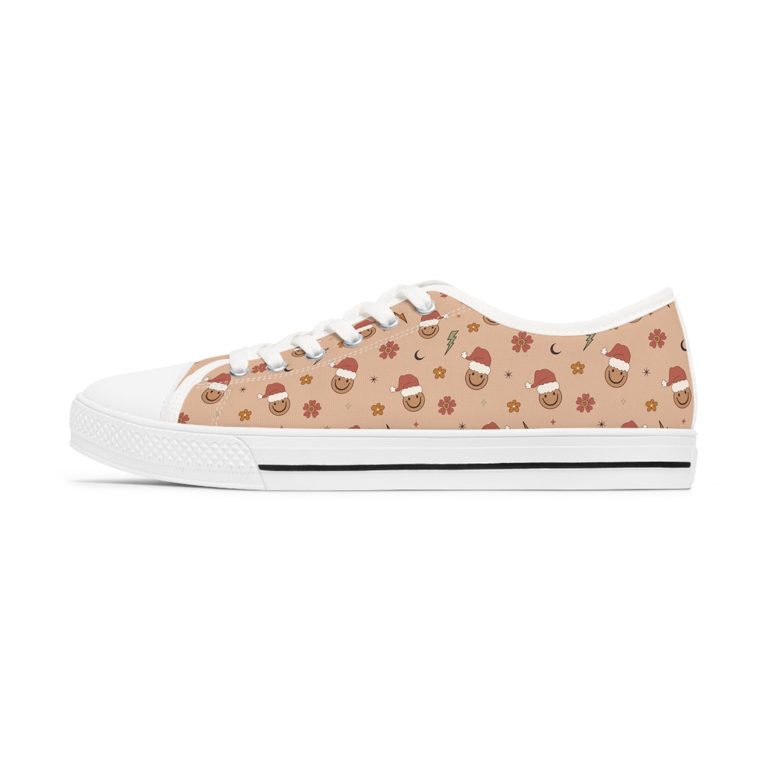 Christmas Sneakers for Women - Festive Smiley Face Shoes - Trendy Low Top Sneakers with Vibrant Wraparound Print