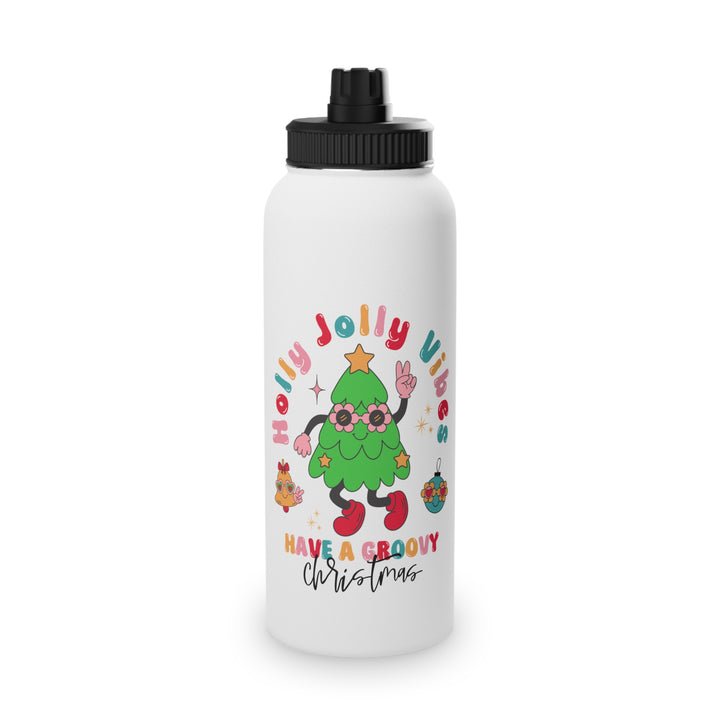 Groovy Christmas Stainless Steel Water Bottle - Holly Jolly Vibes - Perfect for On-the-Go Hydration and Festive Cheer