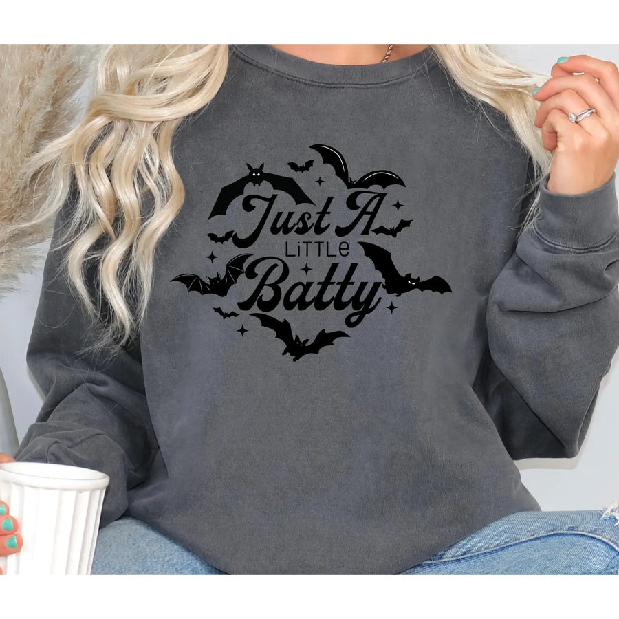 A Little Batty Shirt Halloween Sweatshirt Unisex Fall Apparel Cute Spooky Top Bat Lovers Gift Hoodie Graphic
