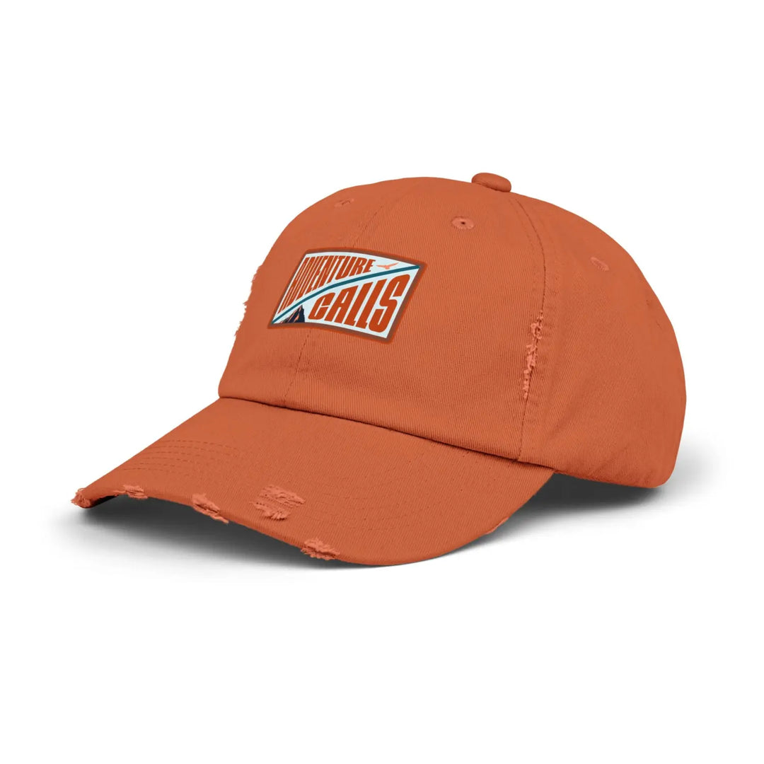 Adventure Calls Distressed Cap – Unisex Vintage Hat for Outdoor Lovers & Travel Enthusiasts - Burnt Orange / One size