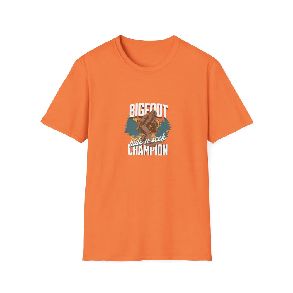 Bigfoot Hide and Seek Champion Unisex Softstyle T-Shirt - S / Heather Orange