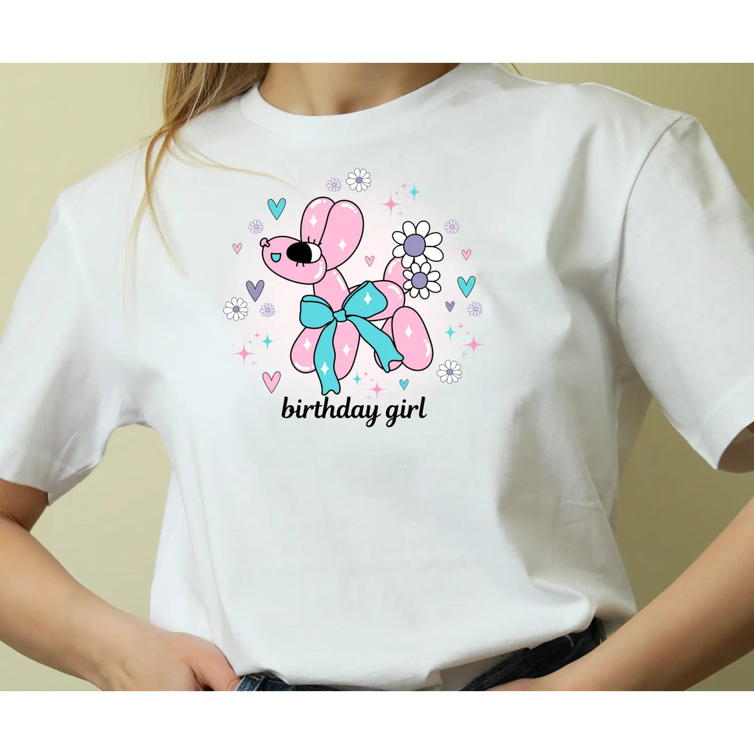 Birthday Girl Teen & Adult Balloon Animal T-Shirt Fun Celebration Graphic Tee Vibrant Party Shirt All Sizes (Teen Women