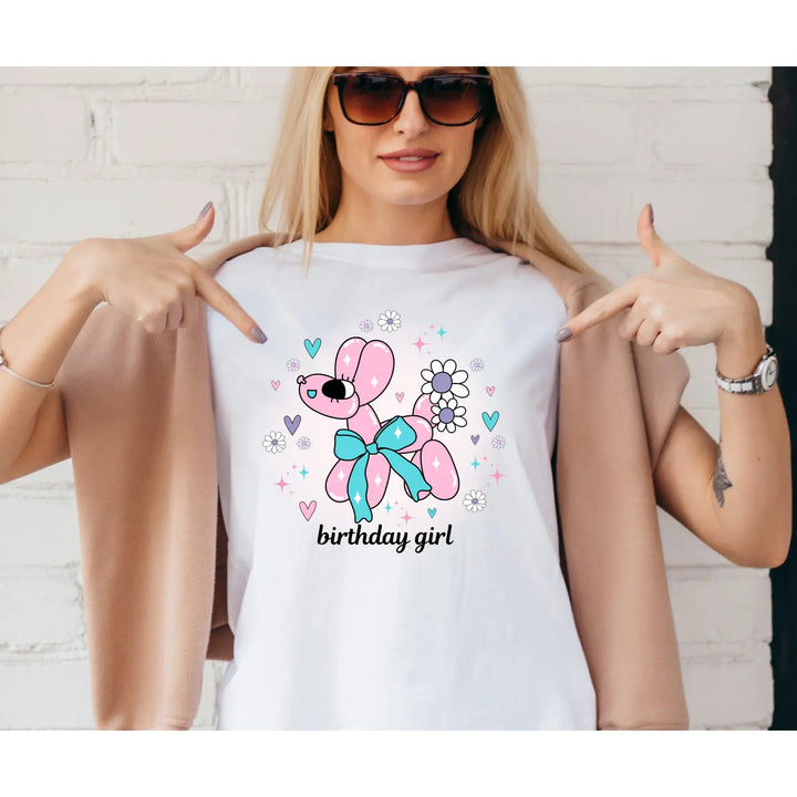 Birthday Girl Teen & Adult Balloon Animal T-Shirt Fun Celebration Graphic Tee Vibrant Party Shirt All Sizes (Teen Women