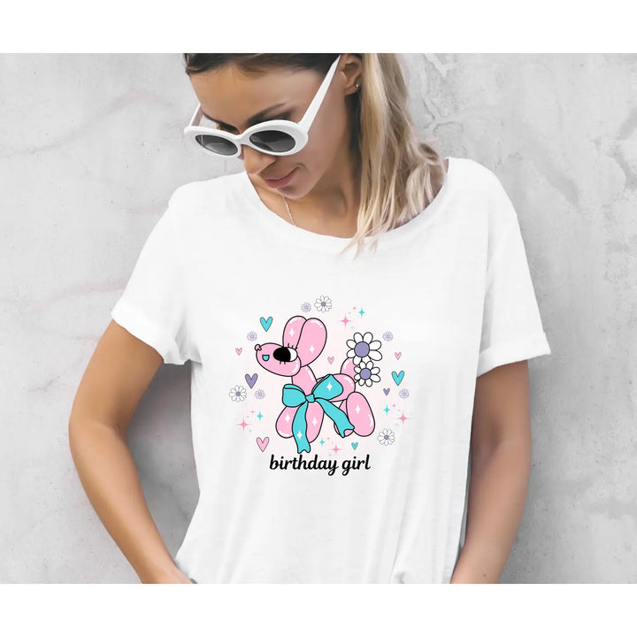 Birthday Girl Teen & Adult Balloon Animal T-Shirt Fun Celebration Graphic Tee Vibrant Party Shirt All Sizes (Teen Women