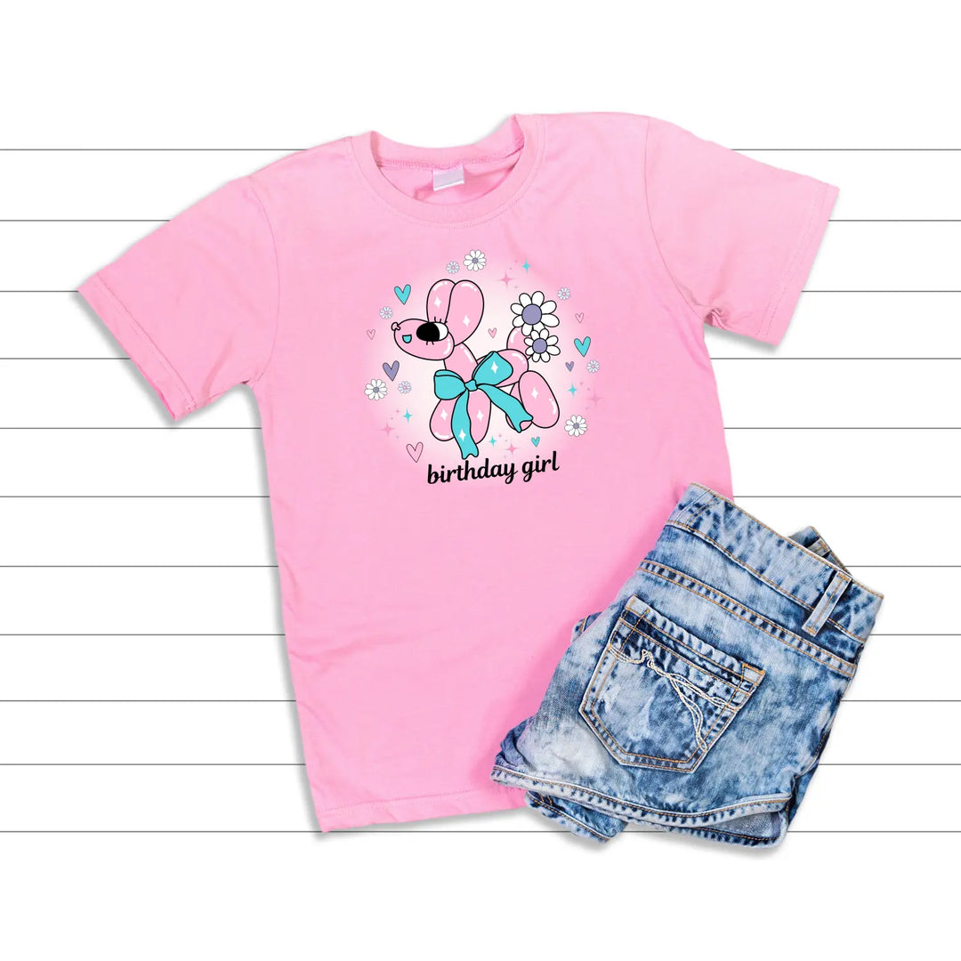 Birthday Girl Teen & Adult Balloon Animal T-Shirt Fun Celebration Graphic Tee Vibrant Party Shirt All Sizes (Teen Women