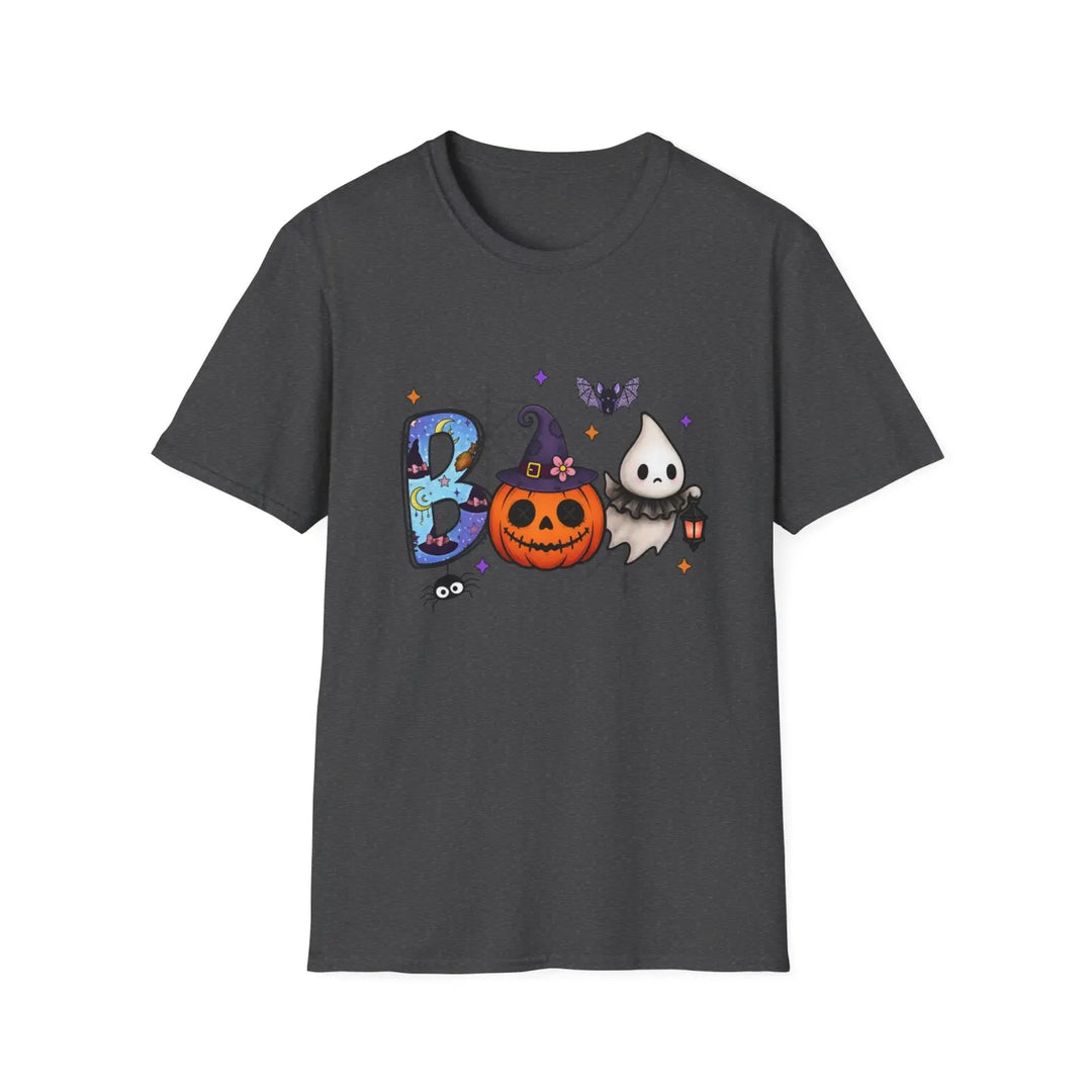 Boo Halloween Graphic Tee Unisex Softstyle T Shirt Spooky Party Wear Pumpkin Cute Ghost Costume Dark Heather / S