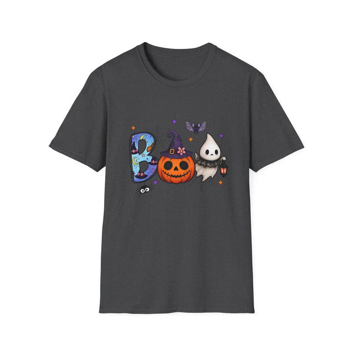 Boo Halloween Graphic Tee Unisex Softstyle T Shirt Spooky Party Wear Pumpkin Cute Ghost Costume Dark Heather / S