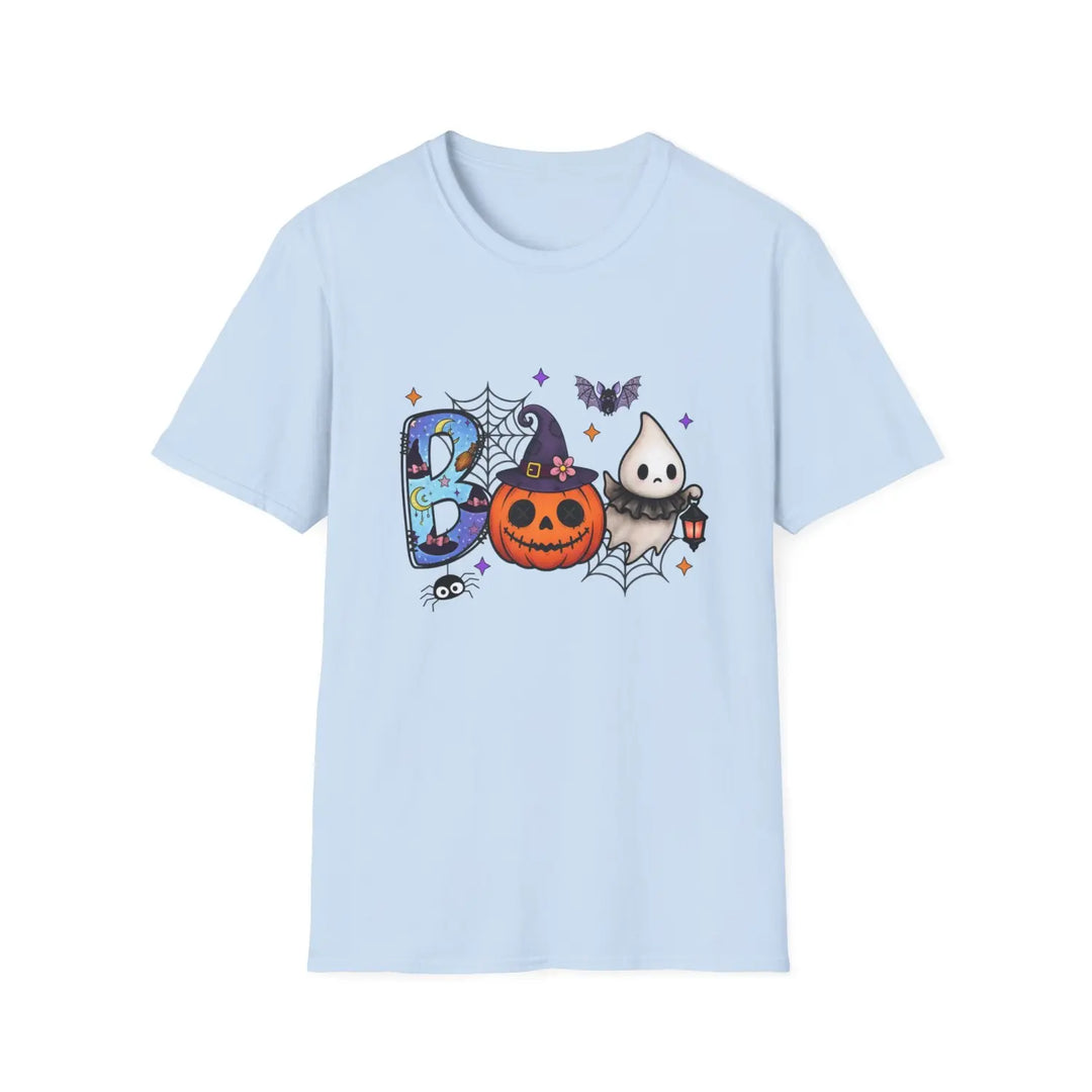 Boo Halloween Graphic Tee Unisex Softstyle T Shirt Spooky Party Wear Pumpkin Cute Ghost Costume Light Blue / S