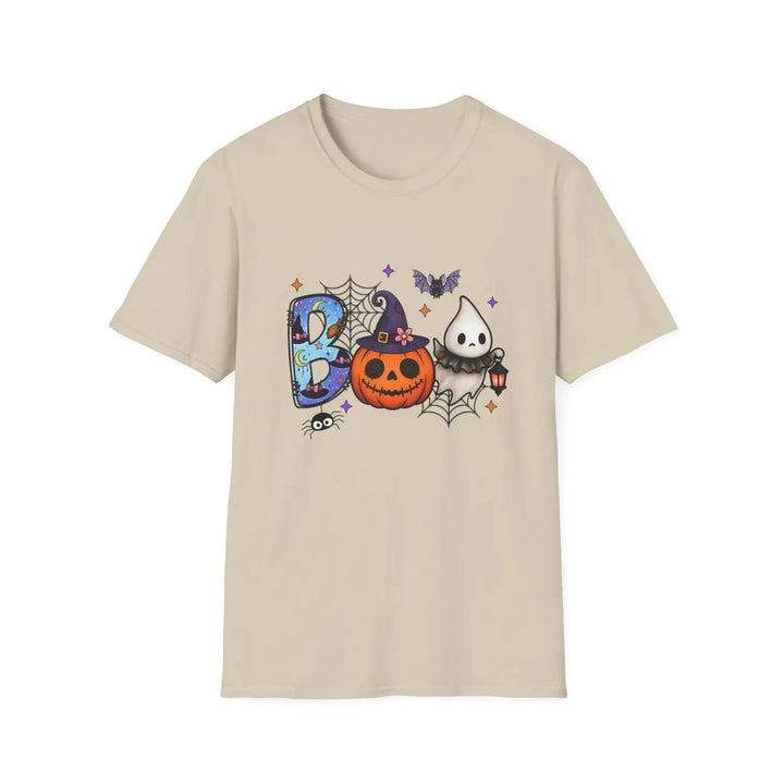 Boo Halloween Graphic Tee Unisex Softstyle T Shirt Spooky Party Wear Pumpkin Cute Ghost Costume Sand / S